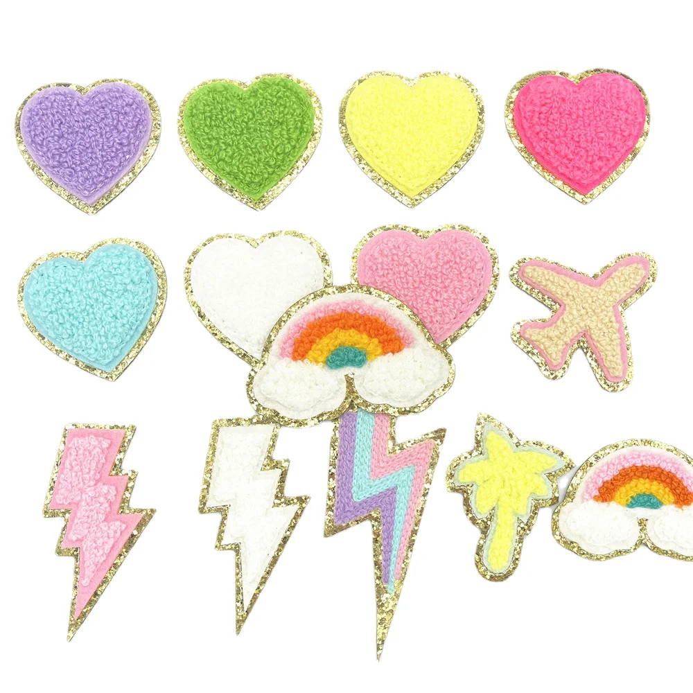 

1Pc Sequin sequins Embroidery Patches Rainbow/Lightning/Heart Patches Appliques Iron on Patches for Children Jeans Clothes