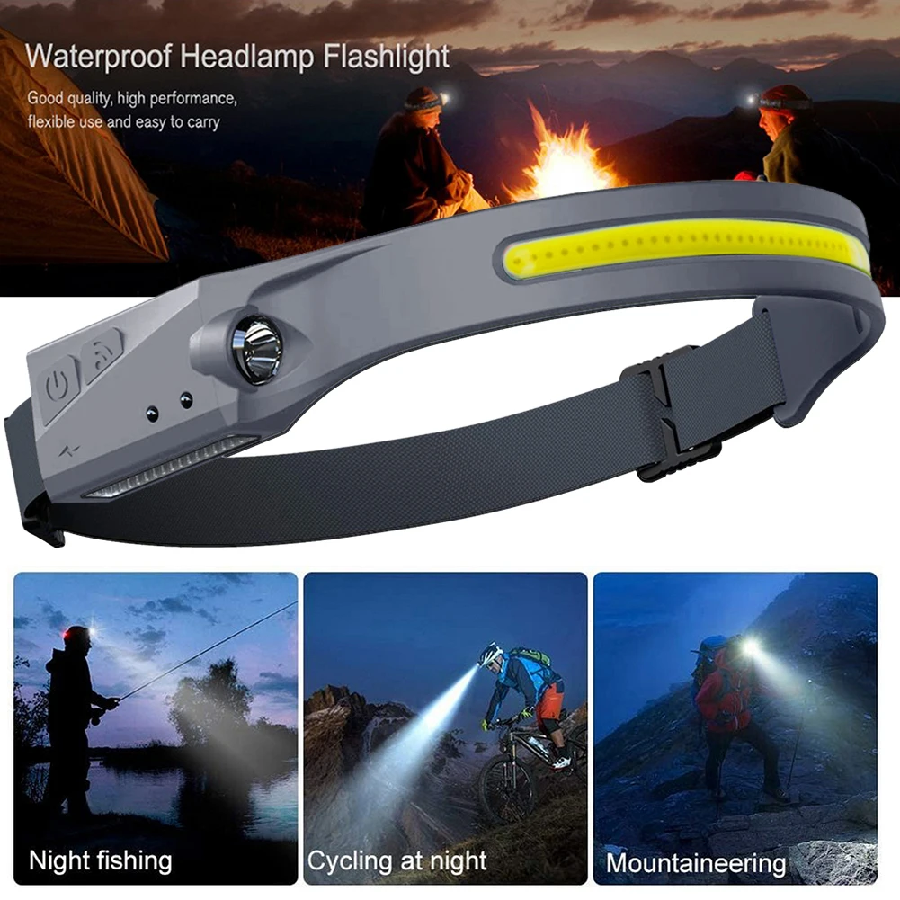 

200LM COB Induction headllamp Outdoor riding light USB charging 230 degrees Vision LED strong light headlight with storage box