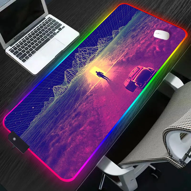 Игровой коврик для мыши Retrowave большой XL с клавиатурой ноутбука со светодиодным