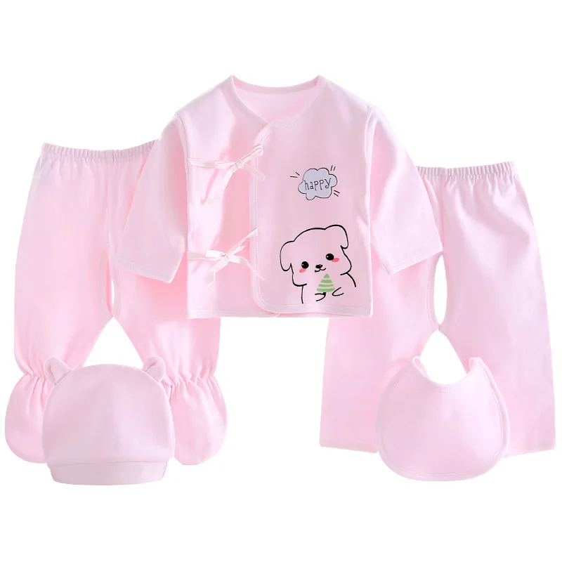 5PCS Tops+Pants+Hat+Bib Cotton Newborn Baby Sets Unisex Print Girl Clothes Long Sleeve Boy Solid Fall Winter | Детская одежда и