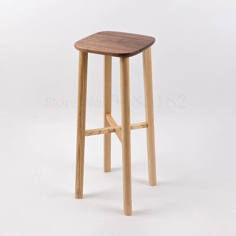 Скандинавский барный высокий стул из массива дерева домашняя маленькая скамейка