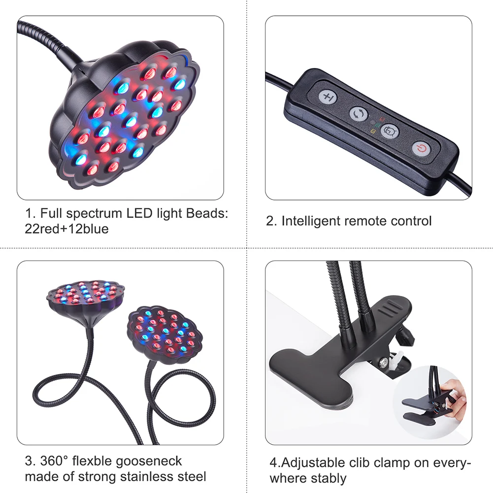 

20W Easy Install Clip On Flower With Timer Vegetable Full USB LED Plant Growth Light For Seedling Dimming Blooming