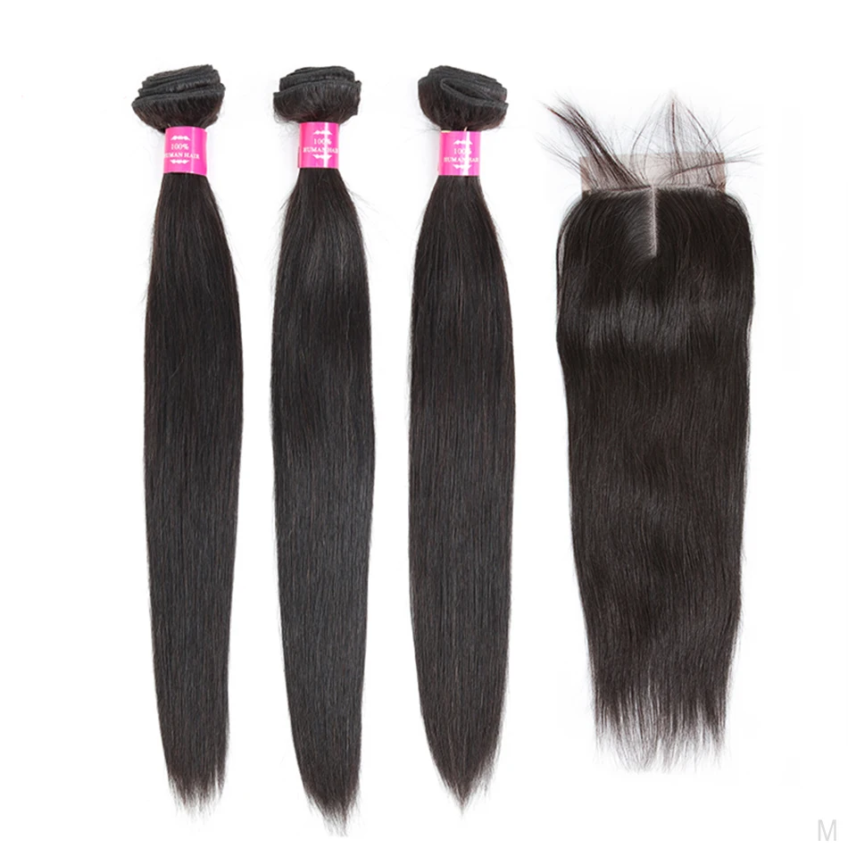 Fashow  Brazilian Straight Hair Weave 3 Bundles With 5x5 inch frontal Lace Hair Closure 100% Human Remy Hair