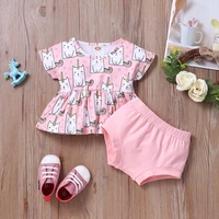 baby sets baby girl clothes cotton 2 pcs sets cartoon cat print short sleeve topssolid briefs baby clothes summer 0 18m