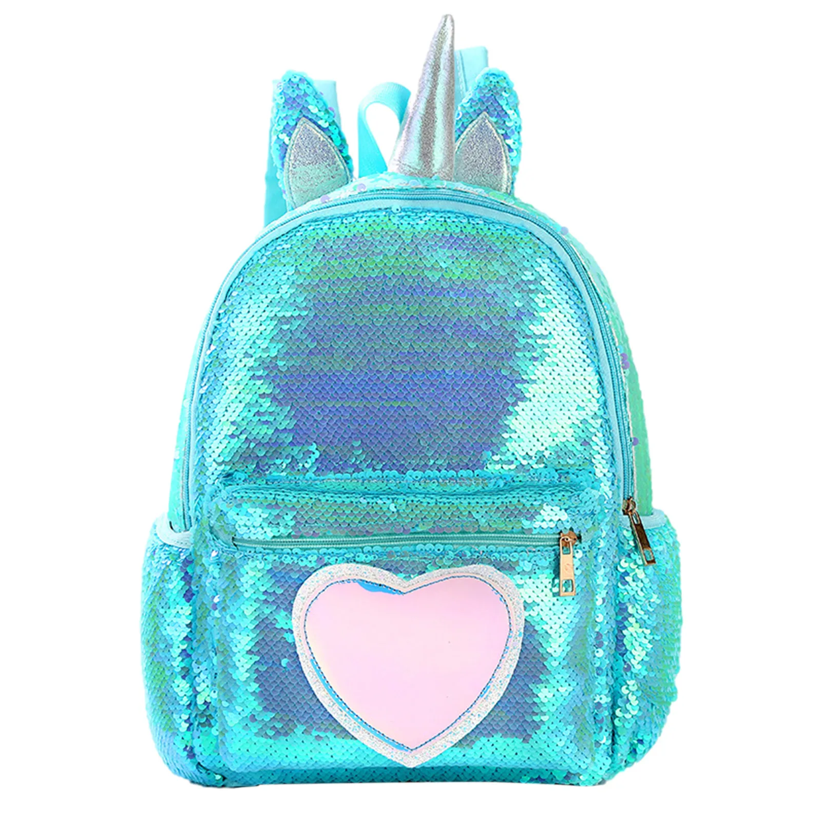 Модный рюкзак для девочек с блестками и единорогом, Женская вместительная сумка из искусственной кожи, школьный рюкзак для девочек с принто...