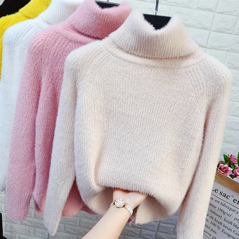 2020 autumn winter turtleneck sweater women mink cashmere knit soft elasticity bottoming sweaters mohair pullovers 3141 | Женская одежда