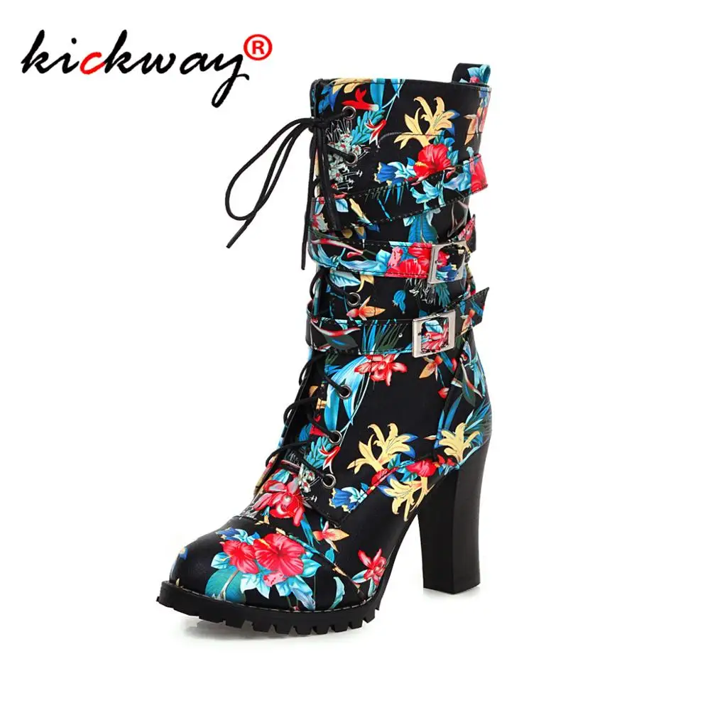 Kickway/женские туфли-лодочки на высоком каблуке; Туфли-лодочки на толстом каблуке с круглым носком; пикантная обувь; свадебные туфли на каблуке; весенние кожаные туфли размера плюс 34-43