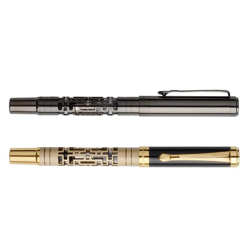 Винтажная ручка с гравировкой Луоши 3108 из нержавеющей стали двухцветный пишущий наконечник 0,7 мм подарок для деловых партнеров бронза/обсидиан.