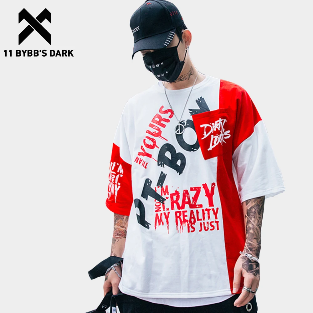 Мужская Лоскутная футболка 11 byb's DARK с буквенным принтом коротким рукавом в