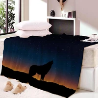 animal throw blanket for sofa car bed cover night moon wolf print warm winter fleece blanket plush bedspread for children adults