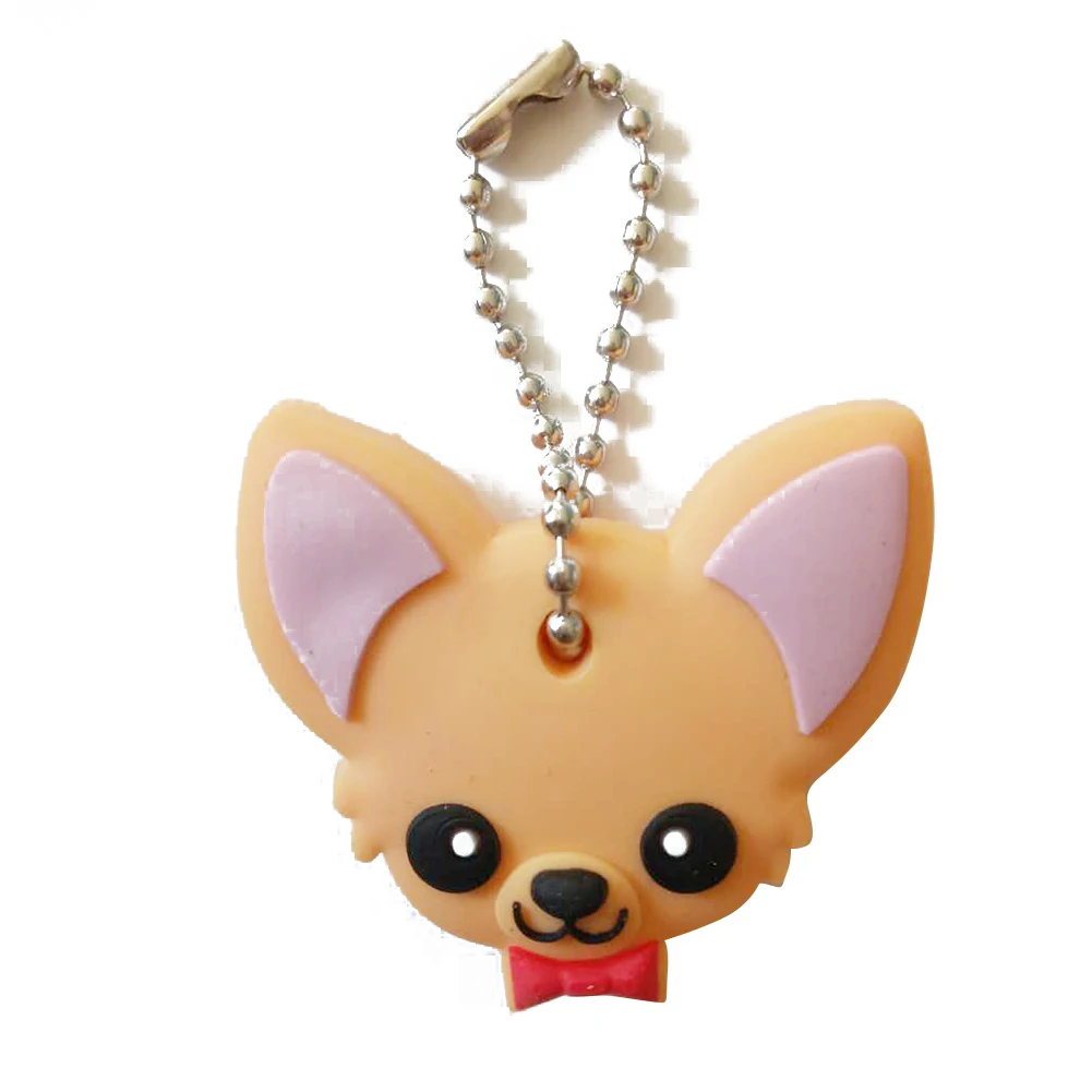 1 PC Fashion Cute Lovely Animal Keychain Soft Rubber Pug Cat Dog Rabbit Key Cover Cap Ring Bag Charms Chain Toys | Украшения и