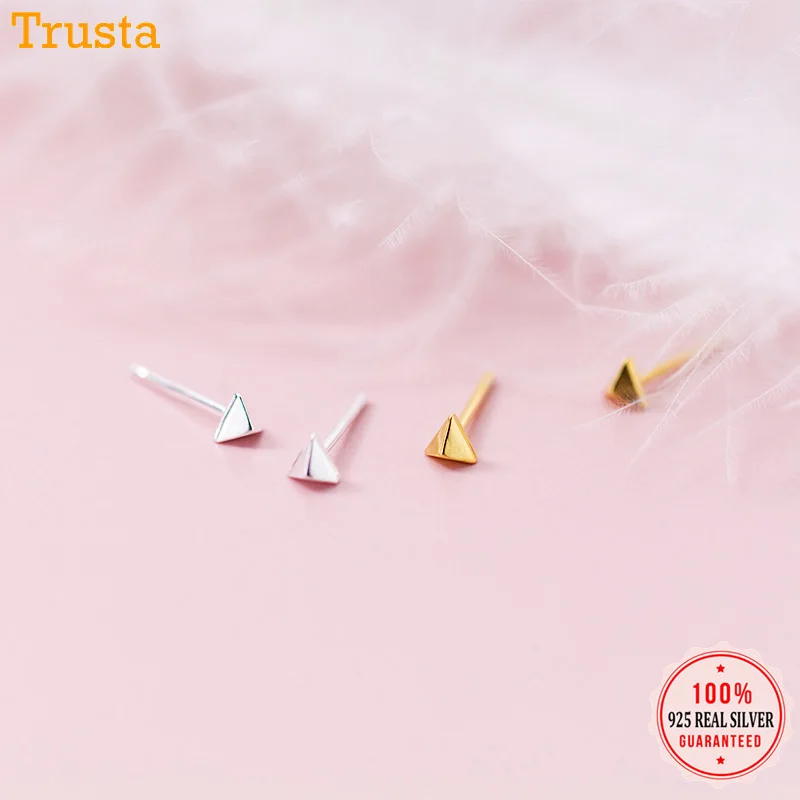 Trusta, 1 пара, 925 пробы, серебряные ювелирные изделия, маленькие серьги-гвоздики, золото/серебро, треугольные серьги, классный подарок для девушек-подростков DS1332