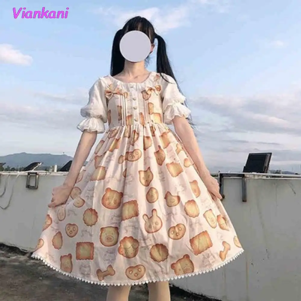 

Sweet Lolita Dress Bear Biscuits Bowkont 2022 Harajuku JSK Sling Tutu Dress Lolita Princess Tea Party Kawaii Japanese Dress