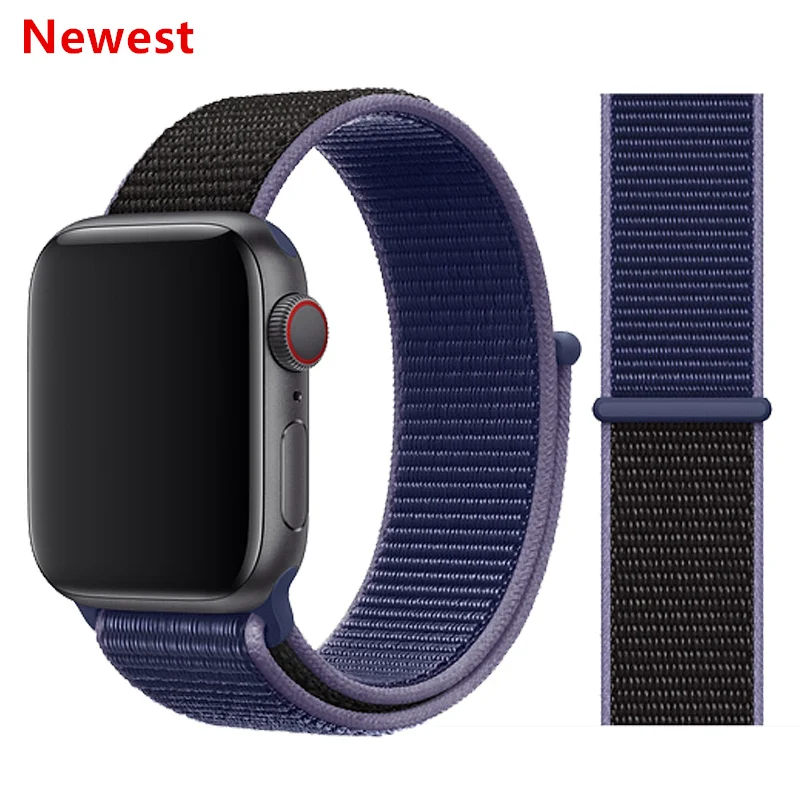 Нейлоновый ремешок для Apple Watch 42 мм 38 мм iWatch 4 ремешка 44 мм 40 мм Браслет спортивная петля ремешок для часов ремень для часов дышащий 5 4 3 2 1 - Цвет ремешка: Midnight 2019