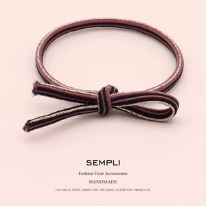 Sempli5 цветов, блестящие классические эластичные резинки для волос с бантом, эластичные женские аксессуары для волос для девочек, резиновые простые резинки для волос