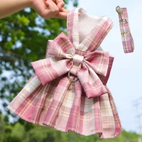 2021 hot salepet dog cat plaid skirt vest style traction skirt teddy bichon outing clothes chest straps dog leash