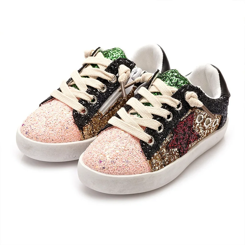 

Girls Boys White Shoes Spring Color Sequins Children's Old Small Dirty Shoes Soft Sole Korean Boy Casual Kids Star Trendy Shoes