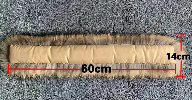 60cm 14cm Real Raccoon Fur Collar Womens Natural Fur Gray Collar Real Fur Shawl Raccoon collar Fur Scraves - Color: 60cm 14cm