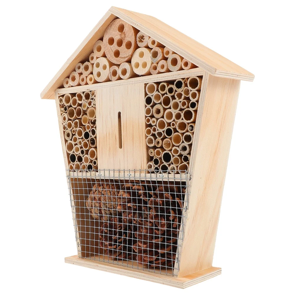 

Bee House Wooden Beehive Honey Bee House With Wooden Tubes for Garden Supplies