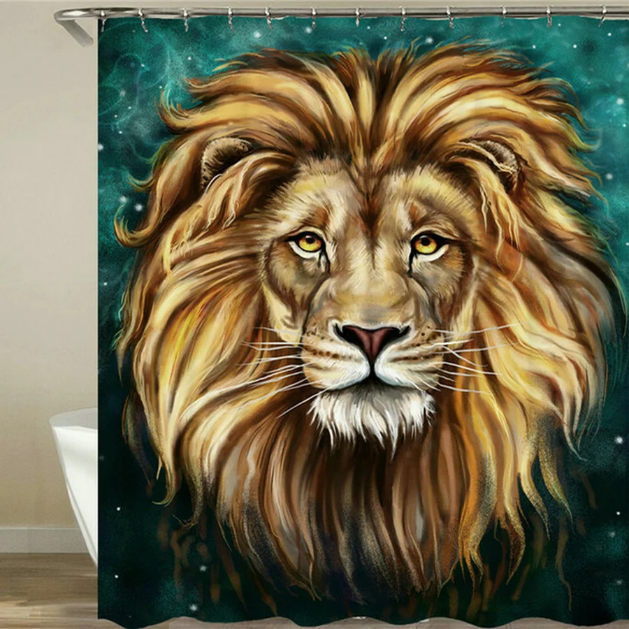 

Lion Tiger Elephant Animals Shower Curtains Bathroom Curtain Waterproof With Hooks Polyester Cloth 180*180cm Decor Bath Screens