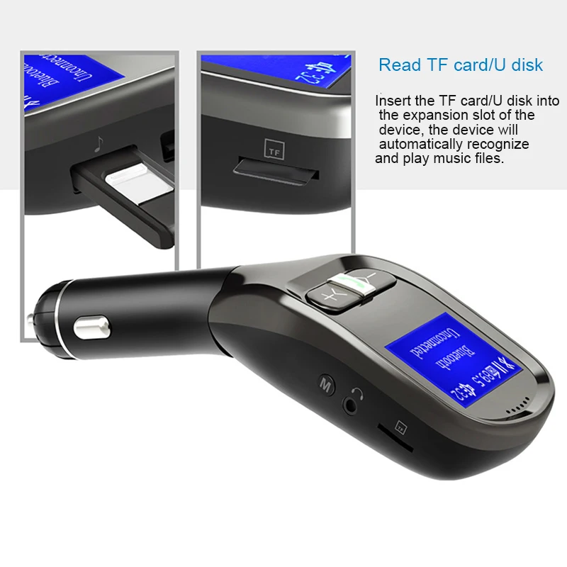 Car Bluetooth Fm Transmitter Mp3 Player Hands-Free Wireless Kit Usb Charging Interface Support Tf Card Flash Driver | Автомобили и