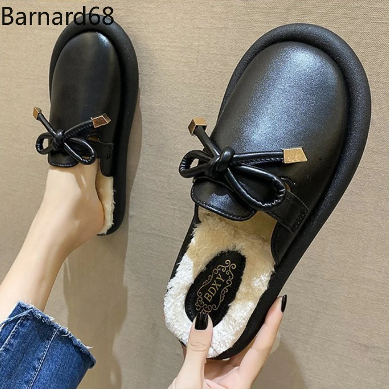 

Шлепанцы женские хлопковые, теплые водонепроницаемые нескользящие, с бантом, зимние, большие размеры 42 43