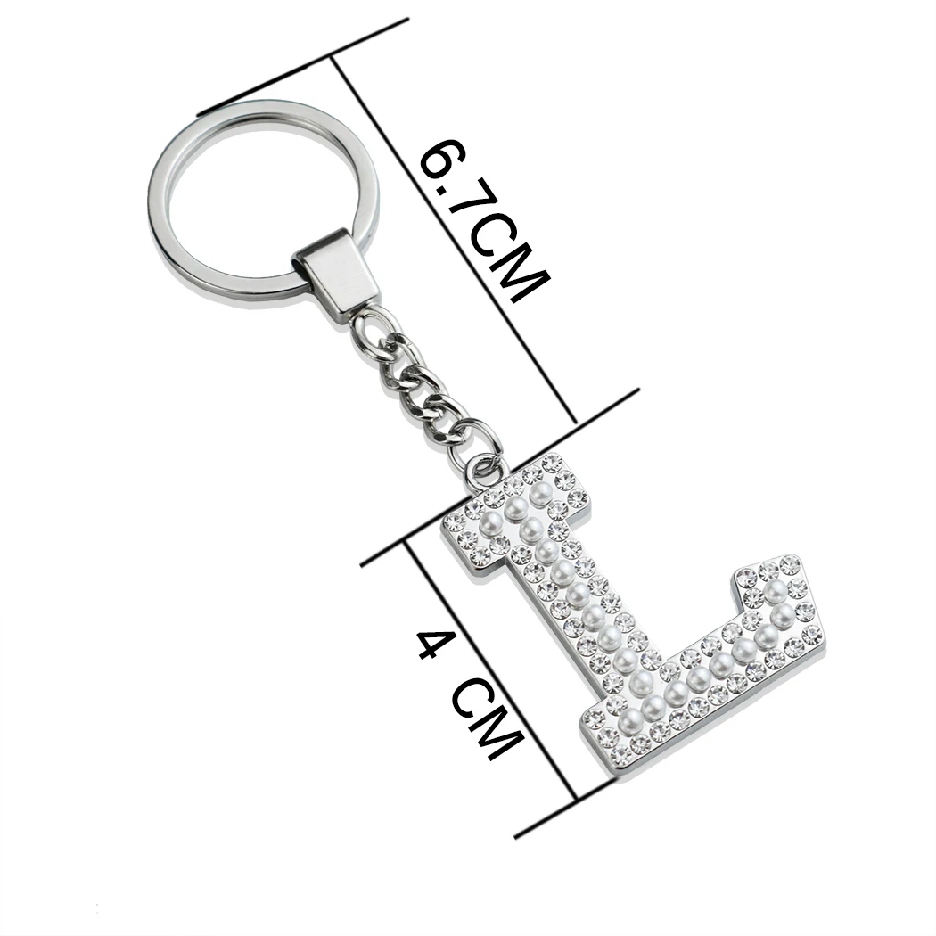 New Arrival 26 Letters A-Z Simulated Pearls Keychain Fashion Stainless Steel Keyrings For Women Couples Rhinestones Jewelry Gift | Украшения