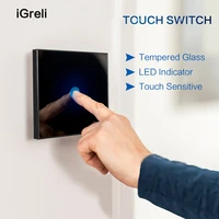 igreli eu standard smart home led light touch switch for led bulb wall touch switch 1 gang 1 way crystal glass