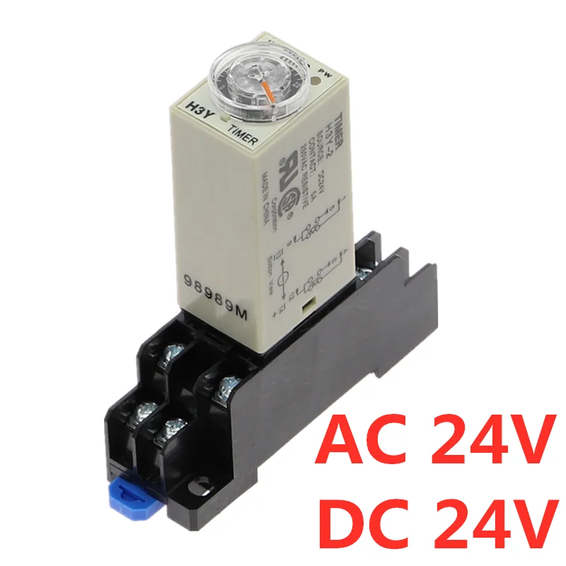 

Power-on Delay Rotary Knob DPDT 1S/5S/10S/30S/60S/3M/5M/10M/30M Timer Timing Time Relay AC/DC 24V H3Y-2 With Base Socket PYF08A