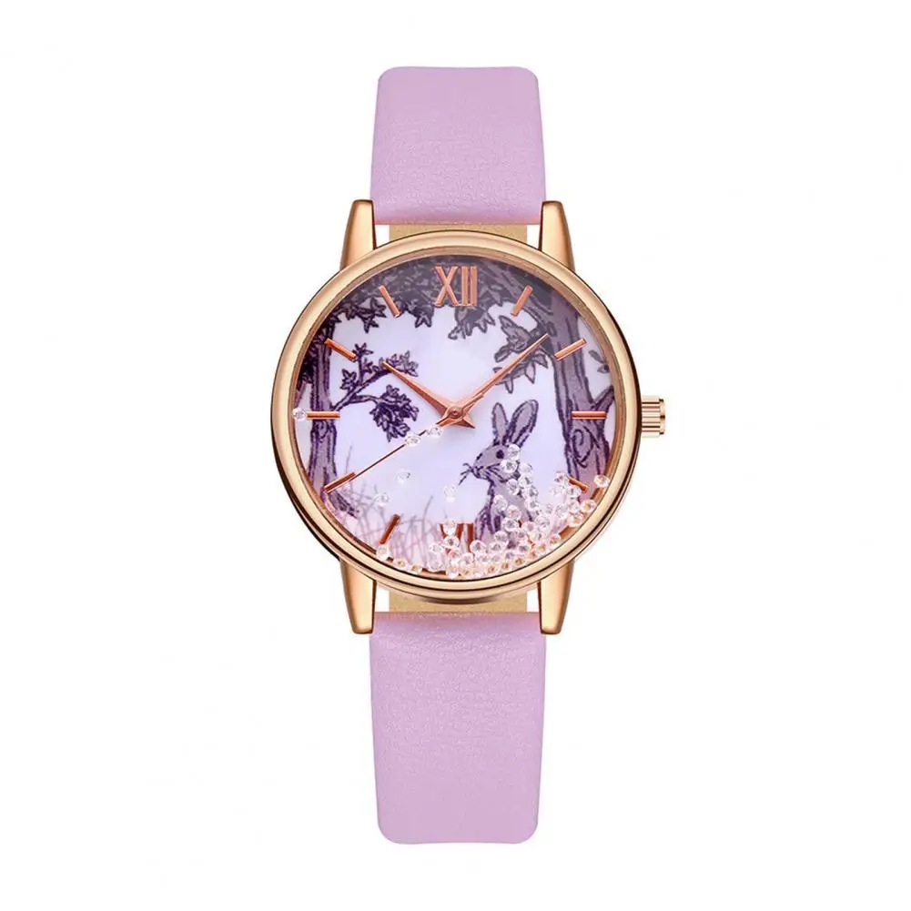 

HOT SALES !!! Rhinestones Women Quartz Watch Rabbit Pattern Quicksand Faux Leather Wristwatch