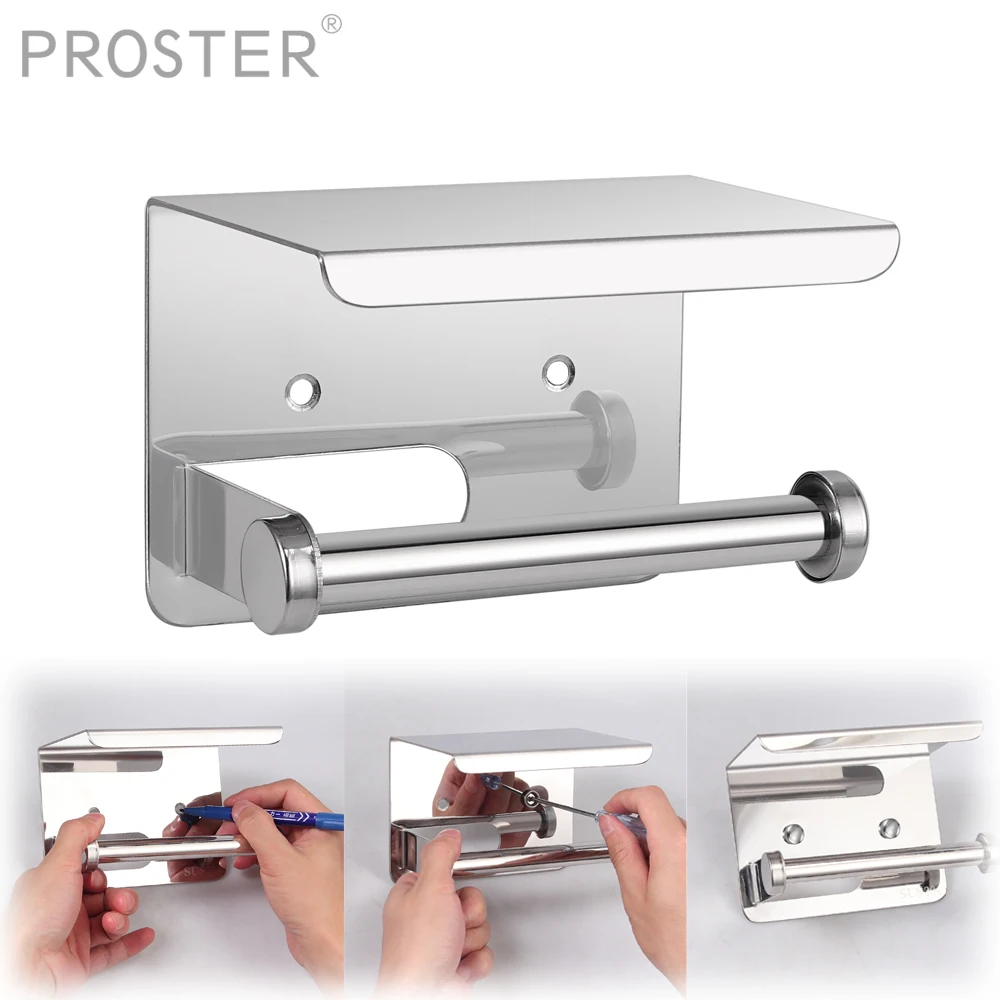 

PROSTER for Stainless Steel Self Adhesive Loo Toilet Roll Paper Holder Mobile Phone Holder Storage rack