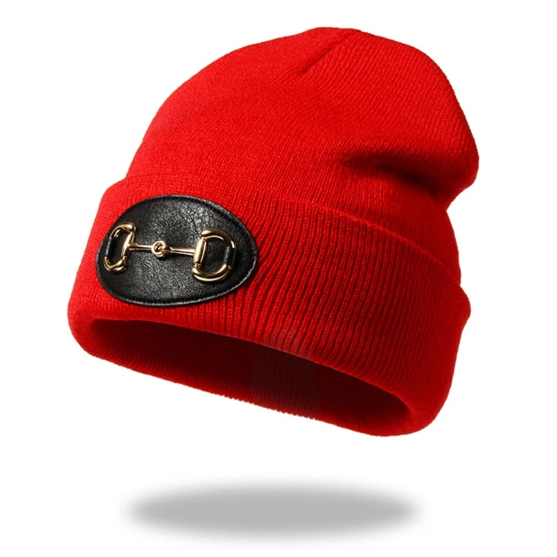 Knitted Beanie Hat with Metal Buckle 