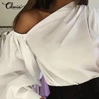 Блузка Celmia женская с открытыми плечами, модная рубашка с длинными рукавами в стиле оверсайз, однотонный Повседневный Свободный Топ, элегантная рабочая одежда, 2021