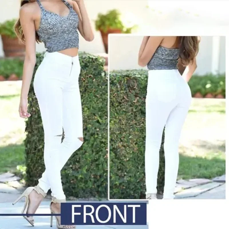 Эластичные рваные джинсы до колена женские узкие с высокой талией повседневные