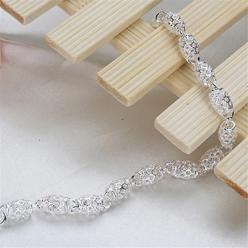 

Hot Charm Fashion Silver Color Fine Ball Hollow Beads Bracelet For Woman High Quality Elegant Jewelry Wholesale