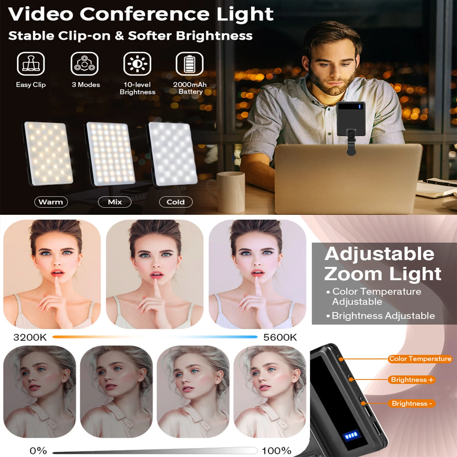 Led Photographic Lighting Video Lights with Stable Clip Fill Light Lamp for Conference Online Teaching Shooting Recording | Электроника
