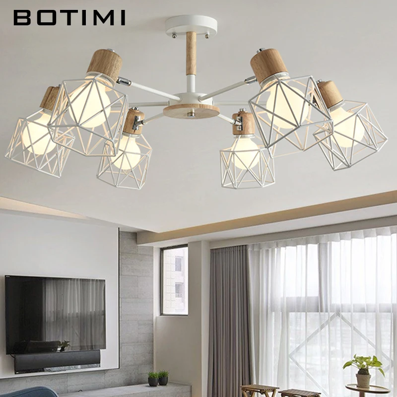 Деревянная люстра BOTIMI Lustre Железный Абажур для гостиной светодиодный светильник