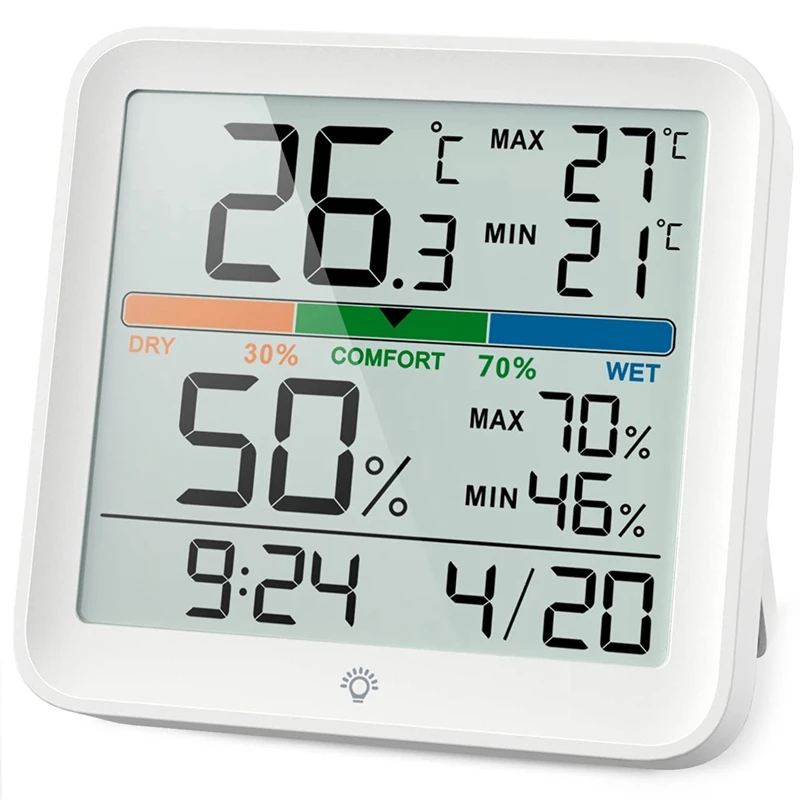 

Hygrometer Indoor Thermometer Digital Humidity Meter Temperature Monitoring Meter MAX/MIN Data Sets LCD with Backlight