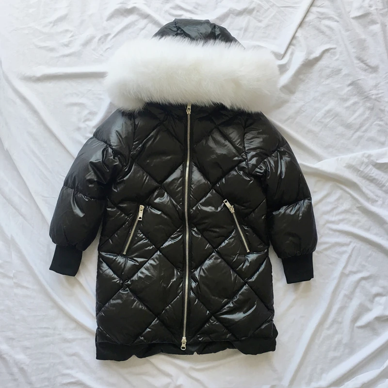 Детское зимнее теплое пальто на утином пуху одежда для девочек ветрозащитная с