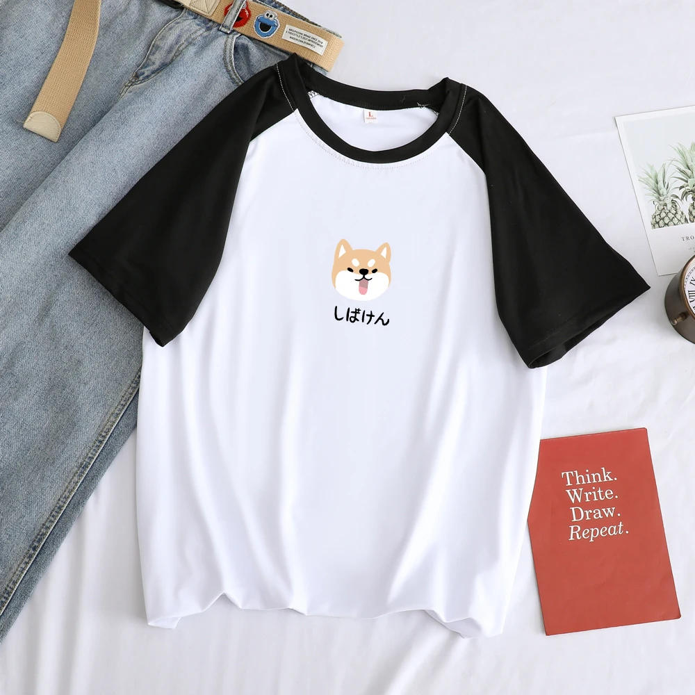 Summer New Arrival Hit Color T Shirt Short Sleeve Kawaii Cute Cartoon Shiba Print Tshirt Men Streetwear Harajuku Tee Homme | Мужская