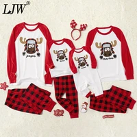 cartoon elk print dad son long sleeve top mom daughter plaid trousers autumnwinter family matching clothing family wear