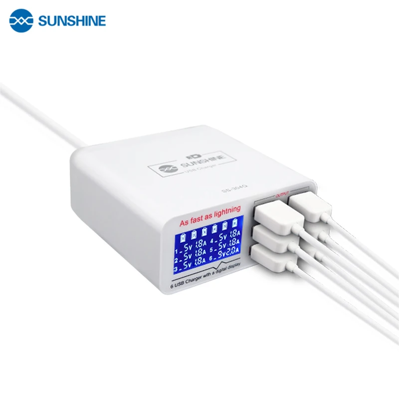 

SS-304Q 6 Port LCD USB Charger 2.4A Fast Charging Support Intelligence QC 3.0 Compatibility For IPAD/iPhone HUAWEI XIAOMI VIVO
