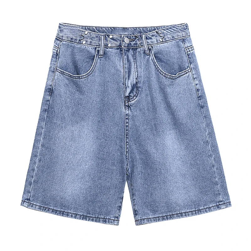 

XUXI Cowboy Pants Women 2021 New Summer Thin Section Straight High Waist Thin Loose Wide Leg Denim Shorts E1995