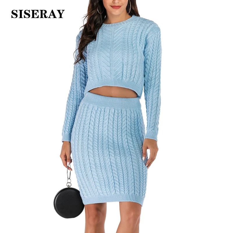 Осенне зимний вязаный Топ и юбка комплект из двух предметов шикарный свитер в