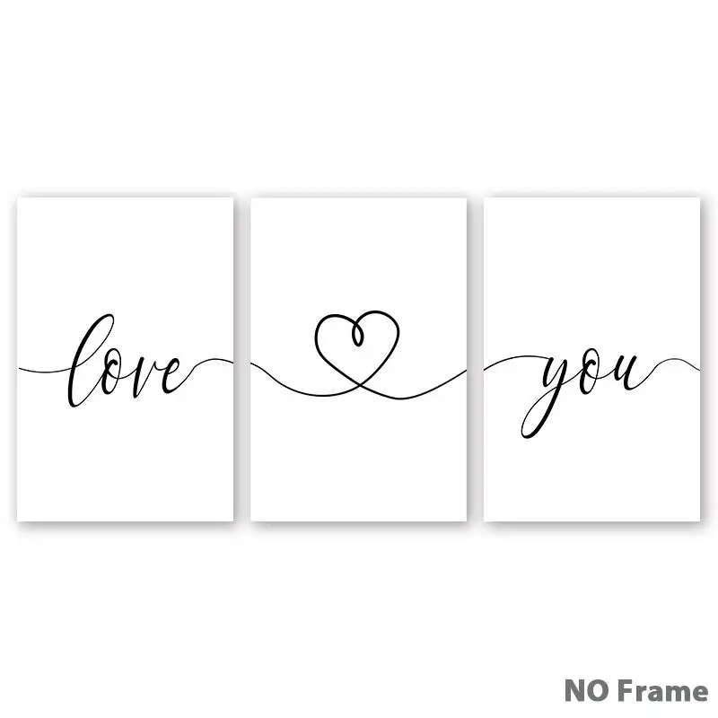3 Pcs Set Черно-белые милые платья слова Love You пользовательские Дата холст картина, печатный плакат Гостиная Спальня настенные картины Декор для дома - Цвет: 3 Pcs Set