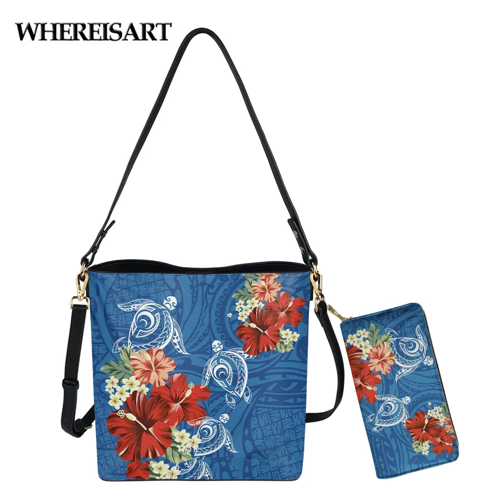 

WHEREISART Luxury Handbag And Purse For Women Hawaii Turtle Polynesian Hibiscus Plumeria Print Lady Casual Messenger Sac a Main