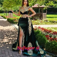 green evening dresses mermaid golden lace appliques pleat prom saudi arabic special occasion evening formal party gown dresses