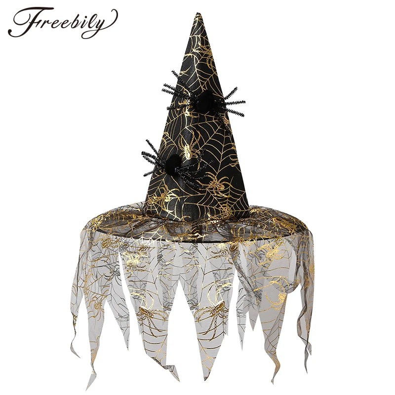 

Хэллоуин Детская шляпа ведьмы бронзовая паутина вуаль волшебник Шляпа Волшебника маскарад Вечерние косплей костюм аксессуары