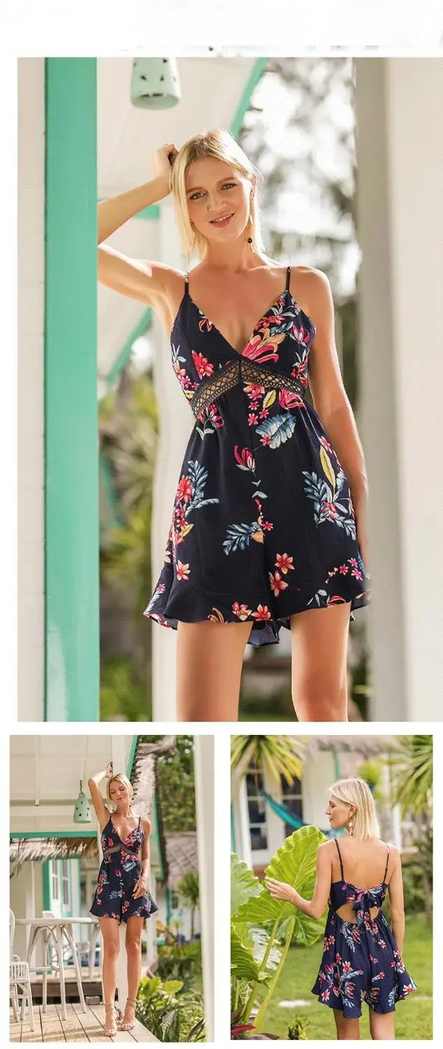 Женский пляжный комбинезон Wowen с оборками на тонких бретельках цветочным принтом