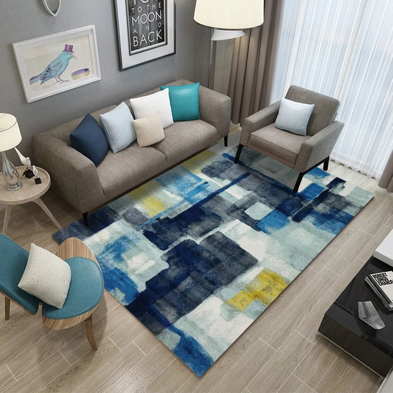 

American simple rectangular rug living room bedroom geometric floor mat kitchen bathroom non-slip absorbent decorative home rug